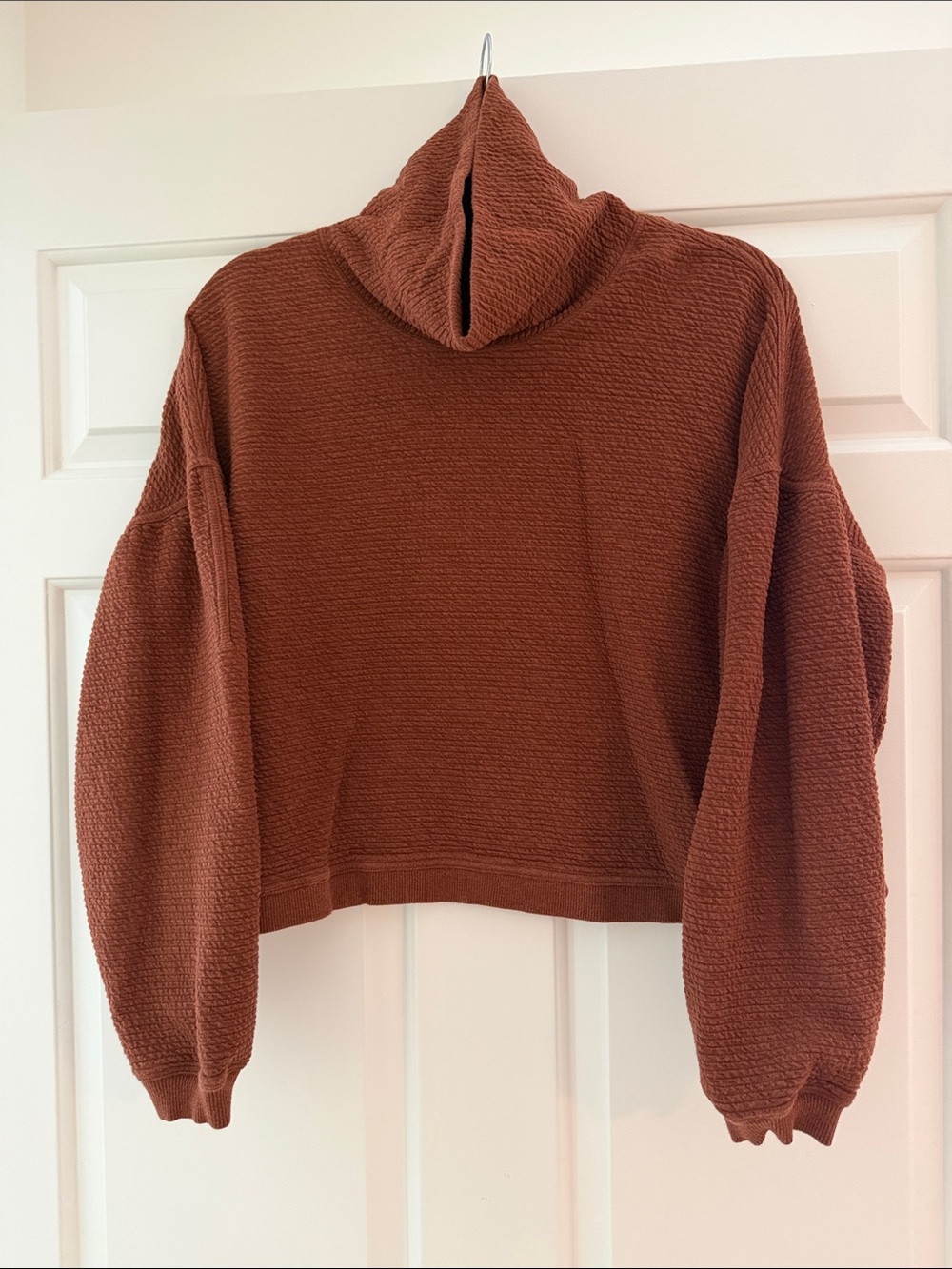 Textured funnel neck pullover